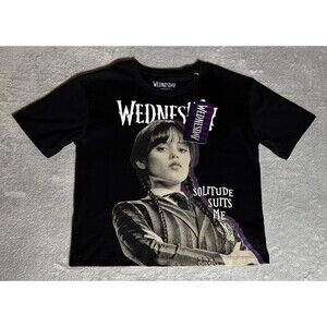 Wednesday Addams Solitude Suits Me Size 13-14Y Black Graphic Print T-Shirt